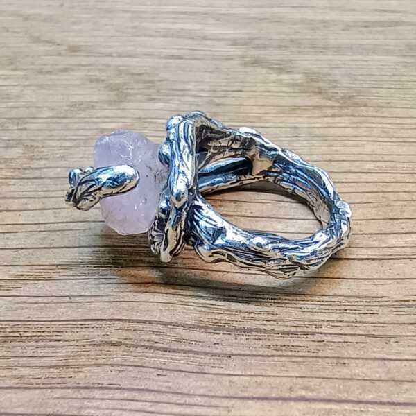 Zilveren Rozenkwarts Edelsteen Ring De Knoestige ranken van Liefde (4)